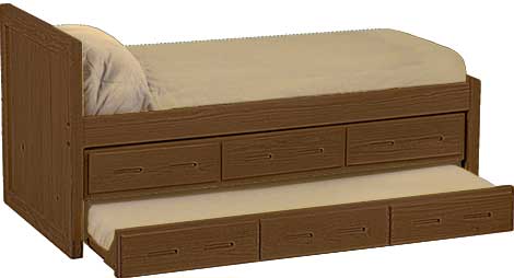 Captain's Bed with Drawers and Trundle, Twin, 39" Headboard and 26" Footboard, By Crate Designs. 4011