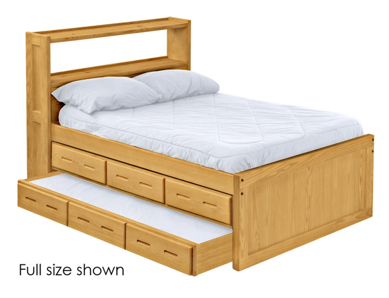 Captain's Bookcase Bed with Drawers and Trundle Bed, Queen, By Crate Designs. 4555