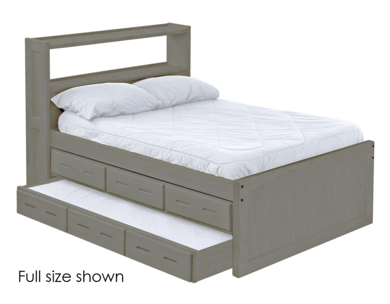 Captain's Bookcase Bed with Drawers and Trundle Bed, Queen, By Crate Designs. 4555